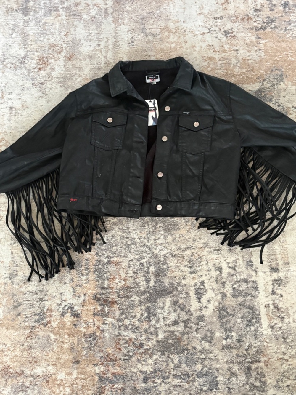 Wrangler Black Fringed Jean Jacket - Women's Cropped Western Style